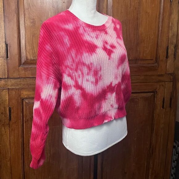 FRESHMAN PINK BLEACHED TIE DYE RIBBED KNIT COTTON OVERSIZED SWEATER SMALL - Picture 6 of 13